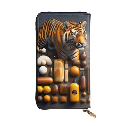 XZDCAL TIGER Modische Leder Lange Clutch Geldbörse für Mädchen und Frauen mit mehreren Fächern Schwarz One Size, Schwarz , Einheitsgröße von XZDCAL