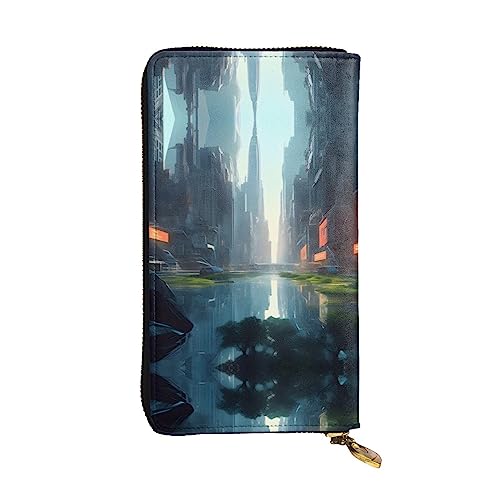 XZDCAL The City on the Water Modische Leder Lange Clutch Geldbörse für Mädchen und Frauen mit mehreren Fächern, Schwarz, One Size, Schwarz , Einheitsgröße von XZDCAL