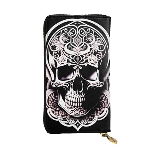 XZDCAL Totenkopf mit Verzierungen Modische Leder Lange Clutch Geldbörse für Mädchen und Frauen mit mehreren Fächern, Schwarz, Einheitsgröße, Schwarz , Einheitsgröße von XZDCAL