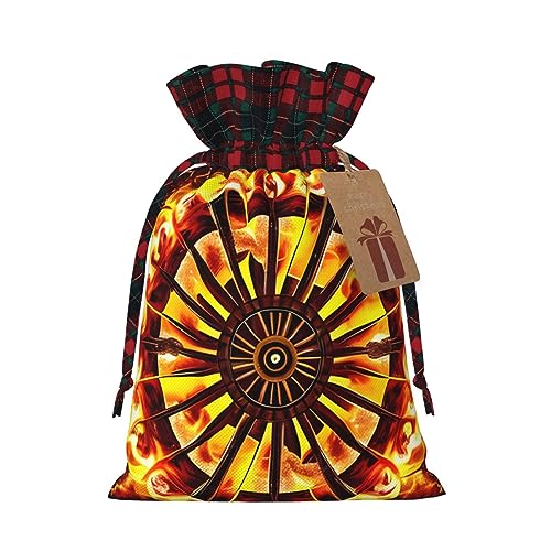 XZDCAL Turning the flame Premium Jute Drawstring Gift Bag with Tartan Fabric and Kraft Paper Tag for Festivals and Special Occasions, Schwarz , M von XZDCAL