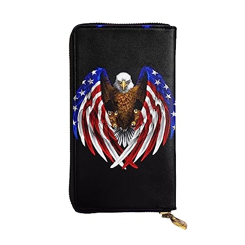 XZDCAL USA Flag Patriotic Eagle Fashion Leather Long Clutch Wallet for Girls and Women with Multiple Compartments, Black, One Size, Schwarz , Einheitsgröße von XZDCAL