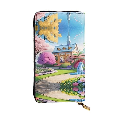 XZDCAL Unicorn Fairy Tale Modische Leder Lange Clutch Geldbörse für Mädchen und Frauen mit mehreren Fächern Schwarz One Size, Schwarz , Einheitsgröße von XZDCAL