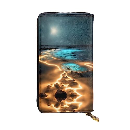 XZDCAL View Under the Moon Modische Leder Lange Clutch Geldbörse für Mädchen und Frauen mit mehreren Fächern, Schwarz, One Size, Schwarz , Einheitsgröße von XZDCAL