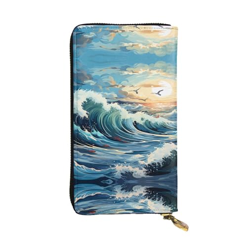 XZDCAL Wave Segelboot Möwe Mode Leder Lange Clutch Geldbörse für Mädchen und Frauen mit Mehrere Fächer, Schwarz, One Size, Schwarz , Einheitsgröße von XZDCAL