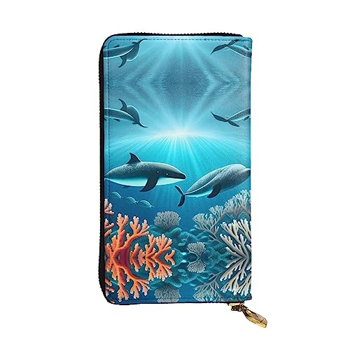 XZDCAL Whales Under the Sea Modische Leder Lange Clutch Geldbörse für Mädchen und Frauen mit mehreren Fächern, Schwarz, One Size, Schwarz , Einheitsgröße von XZDCAL