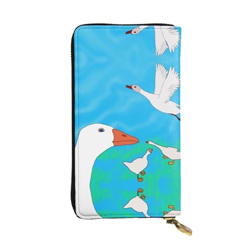 XZDCAL happy white goose Modische Leder Lange Clutch Geldbörse für Mädchen und Frauen mit mehreren Fächern, Schwarz, One Size, Schwarz , Einheitsgröße von XZDCAL