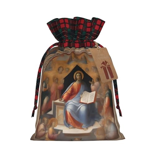XZDLXJ Divine Frescoes Jutebeutel mit Kordelzug und kariertem Stoff und Kraftpapieranhänger, Schwarz , M von XZDLXJ