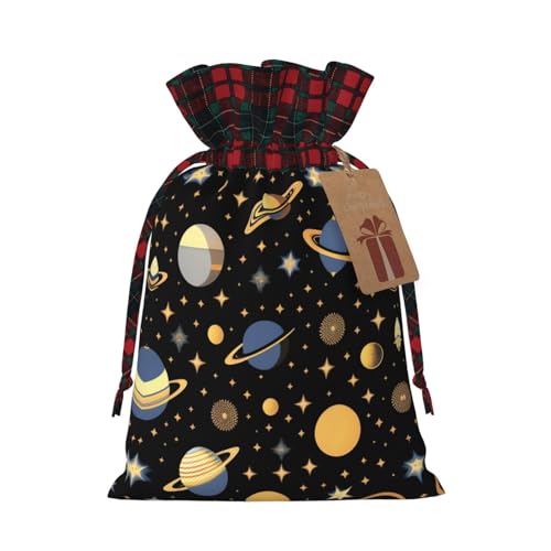 XZDLXJ Planet in the Dark Jutebeutel mit Kordelzug und kariertem Stoff und Kraftpapieranhänger, Schwarz , M von XZDLXJ