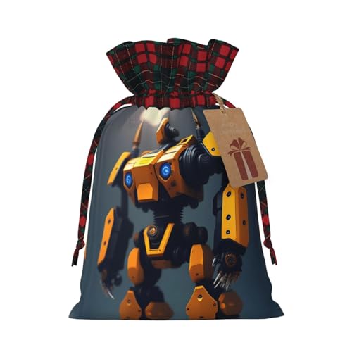 XZDLXJ Robots at War Jutebeutel mit Kordelzug und kariertem Stoff und Kraftpapieranhänger, Schwarz , M von XZDLXJ