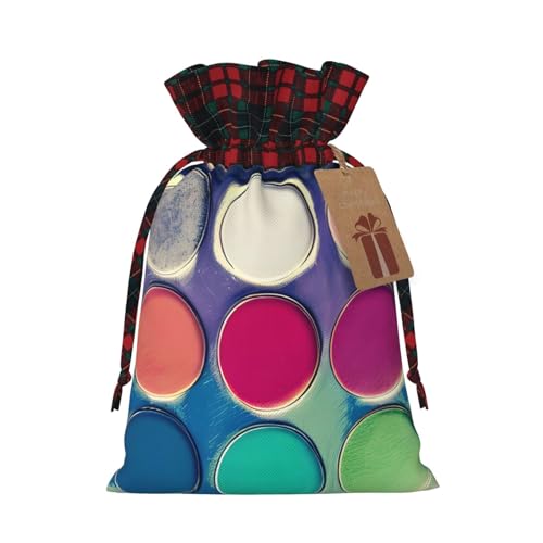 XZDLXJ Runde Farbpalette Jutebeutel mit Kordelzug und kariertem Stoff und Kraftpapieranhänger, Schwarz , M von XZDLXJ