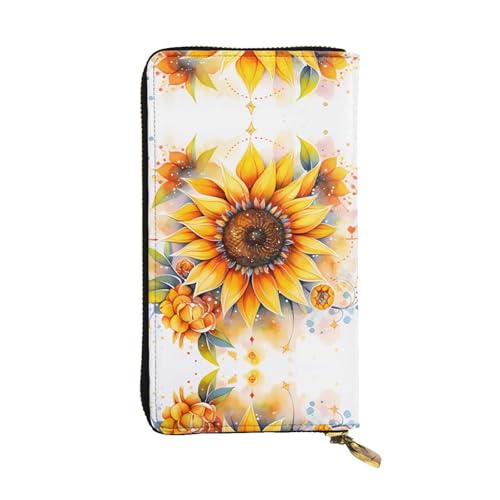 Gelbe Sonnenblume in Öl lange Clutch-Geldbörse für modische Frauen – leicht, langlebig, personalisiert und stilvoll von XZDLYY