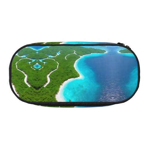 XZDLYY Tragbares, leichtes Federmäppchen mit Insel im Meer, Kosmetiktasche für Schreibwaren und kleine Gegenstände von XZDLYY