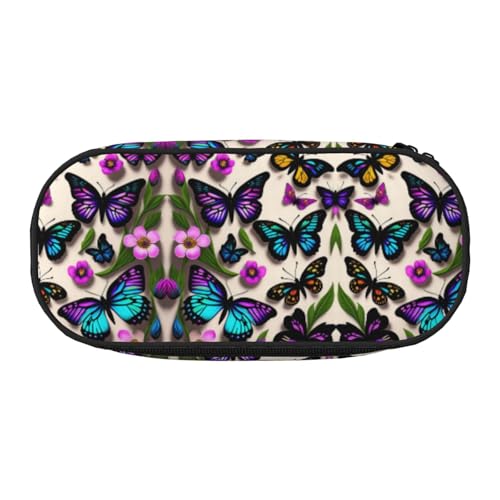 XZDLYY Tragbares, leichtes Federmäppchen mit Schmetterlingen in Lila, Blau und Gelb, Kosmetiktasche für Schreibwaren und kleine Gegenstände von XZDLYY