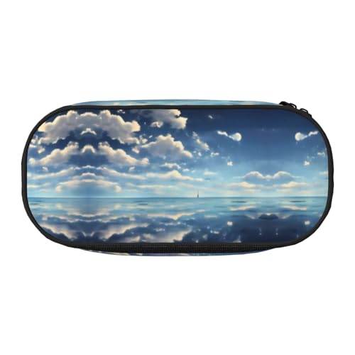 XZDLYY Tragbares, leichtes Federmäppchen mit weißen Wolken über dem Meer, Kosmetiktasche für Schreibwaren und kleine Gegenstände von XZDLYY