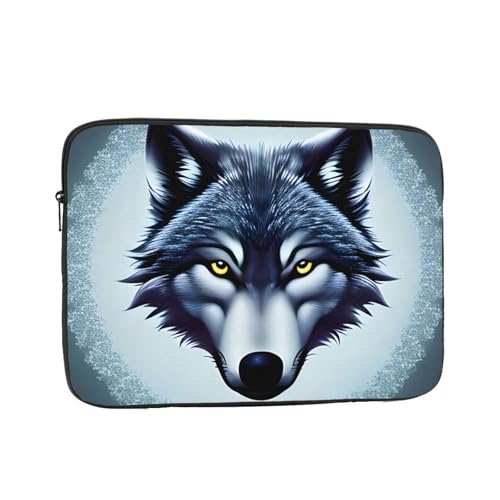Laptoptasche mit wildem Wolfskopf, praktisch, stoßfest, stilvoller Druck für Geschäftsreisen, Arbeit und Büro, Schwarz , 13 inch von XZDZWK