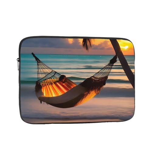 Sonnenuntergang Strandhängematte Laptoptasche, praktisch, stoßfest, stilvoller Druck für Geschäftsreisen, Arbeit und Büro, Schwarz , 17 inch von XZDZWK