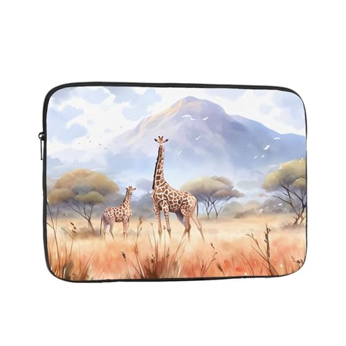 XZDZWK Afrikanische Savannen-Giraffe Laptoptasche, praktisch, stoßfest, stilvoller Druck für Geschäftsreisen, Arbeit und Büro, Schwarz , 13 inch von XZDZWK