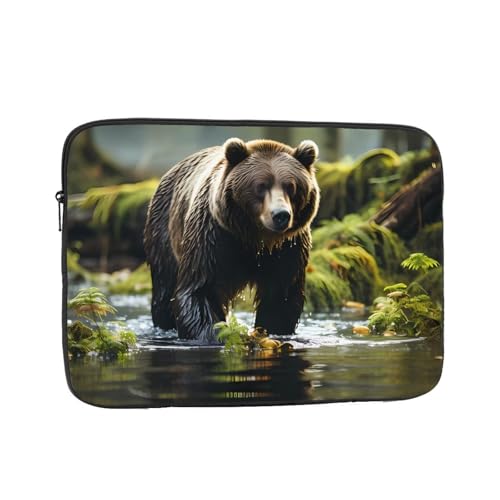 XZDZWK Brown Bear Pounce Laptoptasche, praktisch, stoßfest, stilvoller Druck für Geschäftsreisen, Arbeit und Büro, Schwarz , 17 inch von XZDZWK