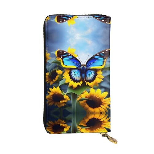 XZDZWK Große Kapazität Sonnenblume Blau Schmetterling Handbrieftasche Weiches Material Multifunktionales Design Anti-Verlust Privatsphäre Schutz von XZDZWK