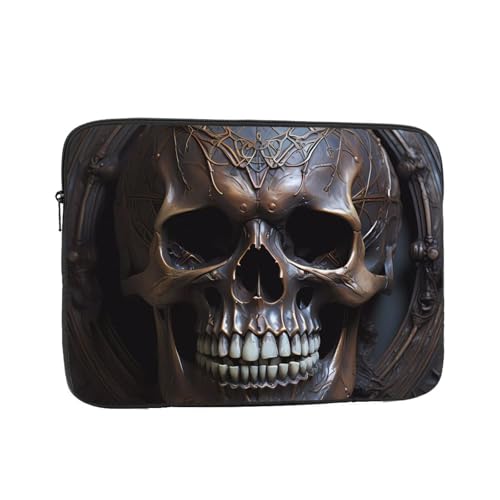 XZDZWK Laptoptasche mit kupferfarbenem Totenkopf-Design, praktisch, stoßfest, stilvoller Druck für Geschäftsreisen, Arbeit und Büro, Schwarz , 13 inch von XZDZWK