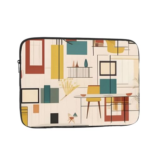 XZDZWK Mid Century Moderne Laptoptasche, praktisch, stoßfest, stilvoller Druck für Geschäftsreisen, Arbeit und Büro, Schwarz , 13 inch von XZDZWK