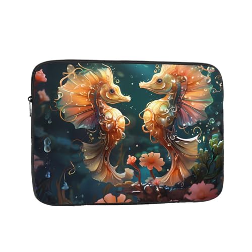 XZDZWK Schöne Seepferdchen-Laptop-Tasche, praktisch, stoßfest, stilvoller Druck für Geschäftsreisen, Arbeit und Büro, Schwarz , 13 inch von XZDZWK