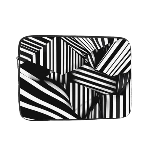 XZDZWK Schwarze und weiße geometrische Linien, Laptoptasche, praktisch, stoßfest, stilvoller Druck für Geschäftsreisen, Arbeit und Büro, Schwarz , 17 inch von XZDZWK