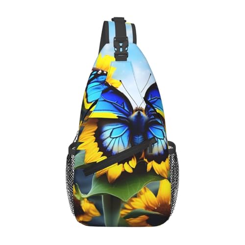 XZDZWK Sunflower Blue Butterfly Herren Casual Messenger Bag Large Capacity Durable Suitable for Travel Work Commuting and Outdoor Activities von XZDZWK