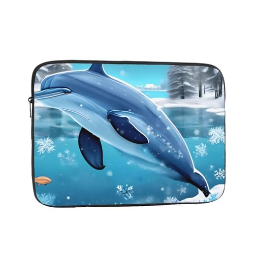 XZDZWK Winter the Dolphin Laptoptasche, praktisch, stoßfest, stilvoller Druck für Geschäftsreisen, Arbeit und Büro, Schwarz , 13 inch von XZDZWK