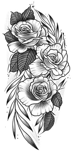 Neue temporäre Tattoo-Aufkleber for Frauen, realistische schwarze Rose, temporäre Tattoos, gefälschte wasserdichte Tätowierung, Körperkunst, Arm, Bein, Blumen, Pfingstrose, Blüte, Tattoo-Aufkleber, Ma von XZEIT