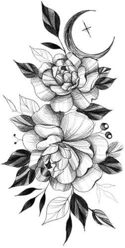 Neue temporäre Tattoo-Aufkleber for Frauen, realistische schwarze Rose, temporäre Tattoos, gefälschte wasserdichte Tätowierung, Körperkunst, Arm, Bein, Blumen, Pfingstrose, Blüte, Tattoo-Aufkleber, Ma von XZEIT