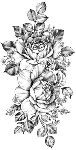 Neue temporäre Tattoo-Aufkleber for Frauen, realistische schwarze Rose, temporäre Tattoos, gefälschte wasserdichte Tätowierung, Körperkunst, Arm, Bein, Blumen, Pfingstrose, Blüte, Tattoo-Aufkleber, Ma von XZEIT