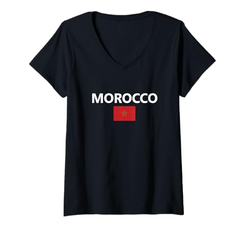 Damen Marokko Flagge Land Nation T-Shirt mit V-Ausschnitt Damen Marokko Flagge Land Nation T-Shirt mit V-Ausschnitt von XZKMQTbHYBLWJHBSY Creations Co