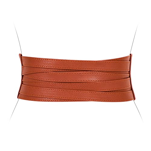 XZQTIVE Damen Breiter Stretchgürtel für Kleid Frauen Leder Elastischer Taille Gürtel Mode Hüftgürtel Damen, Braun, 70CM von XZQTIVE