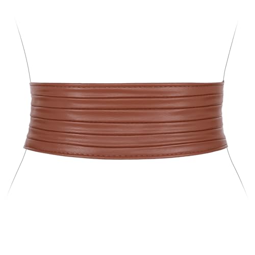 XZQTIVE Damen Breiter Stretchgürtel für Kleid Frauen Leder Elastischer Taille Gürtel Mode Hüftgürtel Damen, Braun, 70CM von XZQTIVE