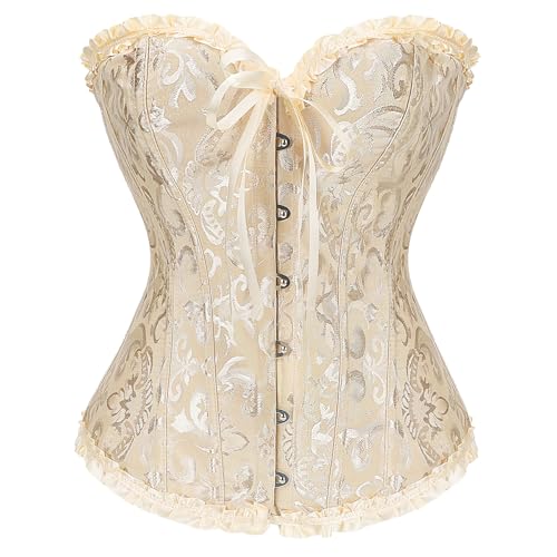 XZQTIVE Damen Bustier Korsett Spitze Up Boned Overbust Bustier Gothic Corsage Dessous Top,Aprikose,XL von XZQTIVE