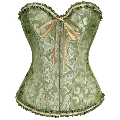 XZQTIVE Damen Bustier Korsett Spitze Up Boned Overbust Bustier Gothic Corsage Dessous Top,Armeegrün,S von XZQTIVE