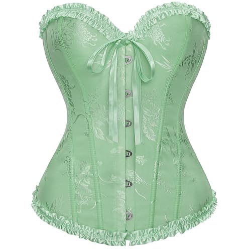 XZQTIVE Damen Bustier Korsett Spitze Up Boned Overbust Bustier Gothic Corsage Dessous Top,Grün,XXL von XZQTIVE