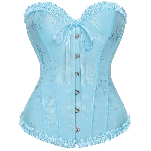 XZQTIVE Damen Bustier Korsett Spitze Up Boned Overbust Bustier Gothic Corsage Dessous Top,Hellblau,S von XZQTIVE