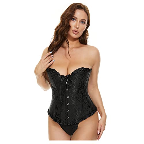 XZQTIVE Damen Bustier Korsett Spitze Up Boned Overbust Bustier Gothic Corsage Dessous Top,Schwarz,3XL von XZQTIVE