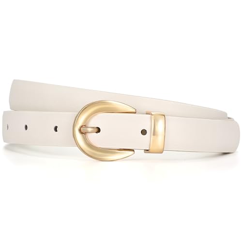 XZQTIVE Damen Leder Gürtel mit glänzendem oder Antik Gold oder Silber Schnalle - Schwarz/Weiß/Beige/Braun Gürtel für Damen - Ideal für Jeans, Kleider, Hosen, Mäntel von XZQTIVE