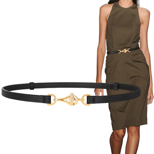 XZQTIVE Damen Ledergürtel Schwarz Gold Casual Abend Anpassbar für Jeans Röcke Hosen Jacken Modevolle Goldschließe Design von XZQTIVE