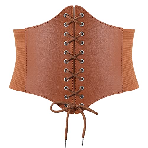 XZQTIVE Damen Schnürkorsett Gebunden Gürtel Elastisch Breites Band Waspie Korsett Taille Gürtel Bustiers Korsetts Hüftgurt für Halloween Partys(Braun, für Taillenumfang 80cm-89cm) von XZQTIVE