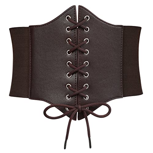 XZQTIVE Damen Schnürkorsett Gebunden Gürtel Elastisch Breites Band Waspie Korsett Taille Gürtel Bustiers Korsetts Hüftgurt für Halloween Partys(Kaffee, für Taillenumfang 103cm-113cm) von XZQTIVE