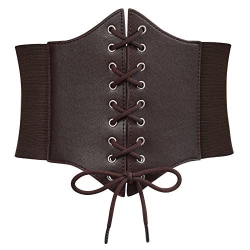 XZQTIVE Damen Schnürkorsett Gebunden Gürtel Elastisch Breites Band Waspie Korsett Taille Gürtel Bustiers Korsetts Hüftgurt für Halloween Partys(Kaffee, für Taillenumfang 114cm-124cm) von XZQTIVE