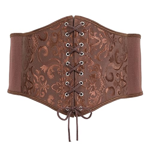 XZQTIVE Damen Schnürkorsett Gebunden Gürtel Elastisch Breites Band Waspie Korsett Taille Gürtel Bustiers Korsetts Hüftgurt für Halloween Partys, Kaffee, 93cm von XZQTIVE