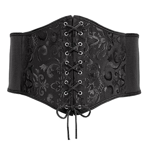 XZQTIVE Damen Schnürkorsett Gebunden Gürtel Elastisch Breites Band Waspie Korsett Taille Gürtel Bustiers Korsetts Hüftgurt für Halloween Partys, Schwarz, 103cm von XZQTIVE