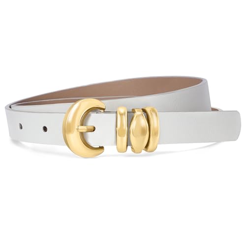 XZQTIVE Damenledergürtel in Weiß, ideal für Jeans, Kleider, Hosen und Mäntel. Modischer Gürtel mit goldfarbenem Buckel, speziell für Frauen gestaltet von XZQTIVE