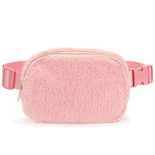 XZQTIVE Fleece Bauchtasche für Damen Sherpa Gürteltasche Brusttasche Herren Mode Hüfttaschen Crossbody Bag Handytasche Umhängetasche mit verstellbarem Riemen,Rosa von XZQTIVE