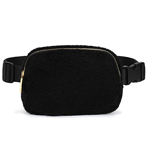 XZQTIVE Fleece Bauchtasche für Damen Sherpa Gürteltasche Brusttasche Herren Mode Hüfttaschen Crossbody Bag Handytasche Umhängetasche mit verstellbarem Riemen,Schwarz von XZQTIVE